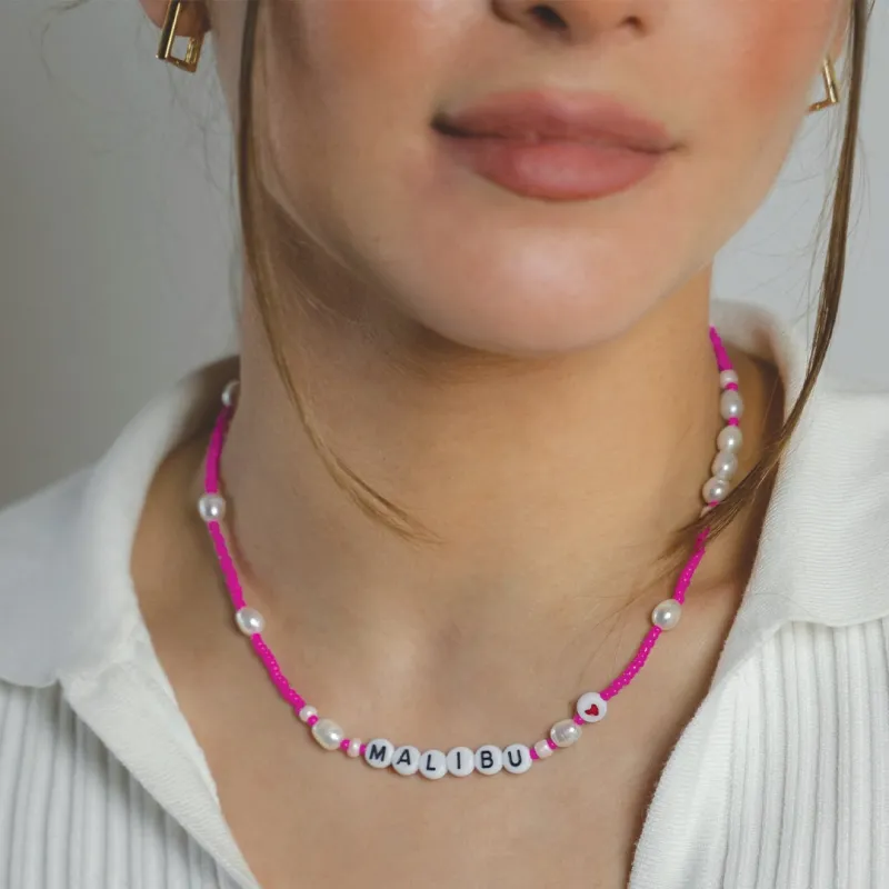 Customized Malibu Pink Beaded Necklace sold by The Sis Kiss