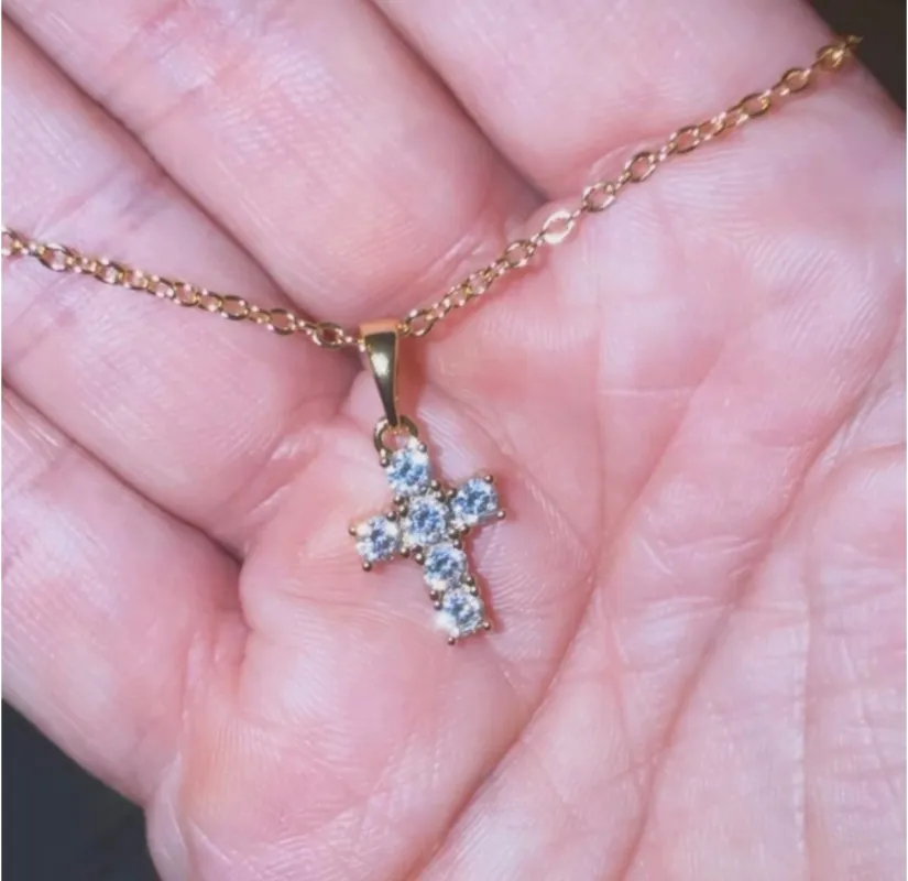 Preorder- Dainty Crystal Cross Necklace sold by The Sis Kiss