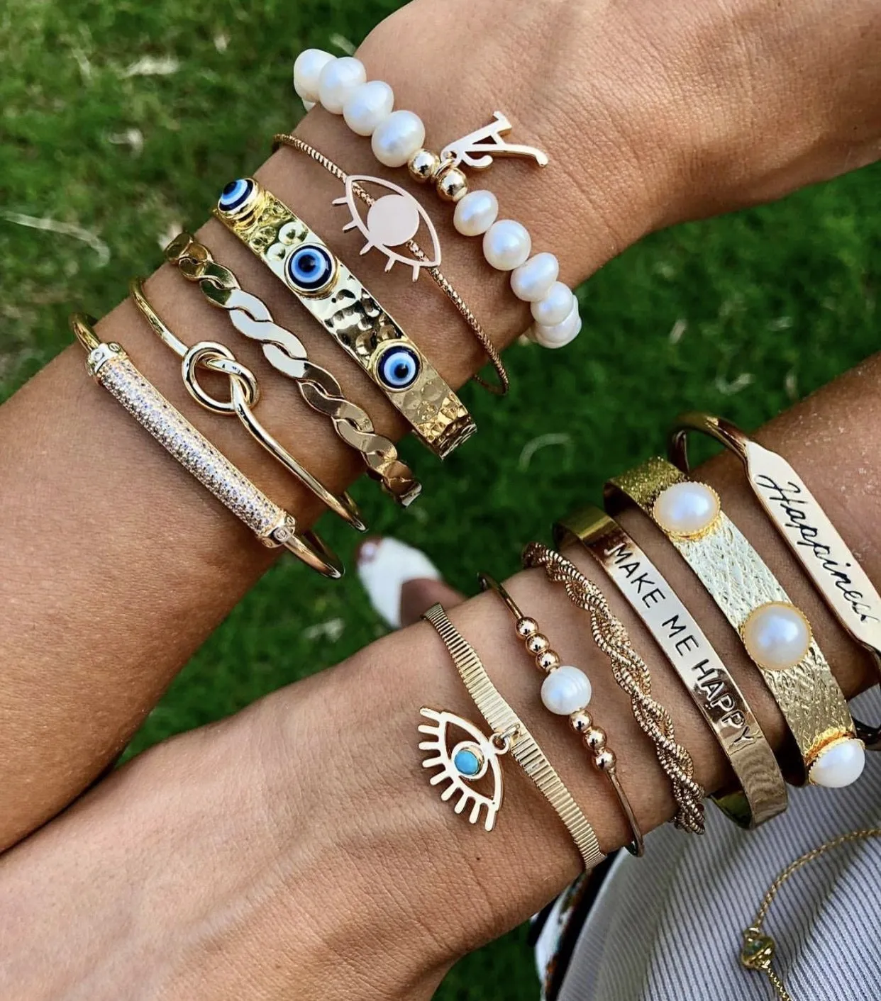 Initial Charm Pearl Stretch Bracelet sold by The Sis Kiss product image thumbnail 5