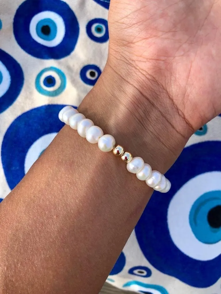 Initial Charm Pearl Stretch Bracelet sold by The Sis Kiss product image thumbnail 4