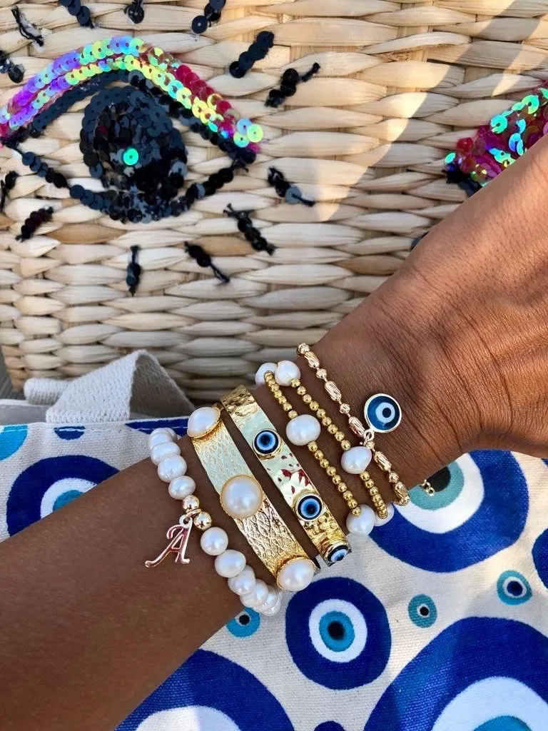 Initial Charm Pearl Stretch Bracelet sold by The Sis Kiss product image thumbnail 3