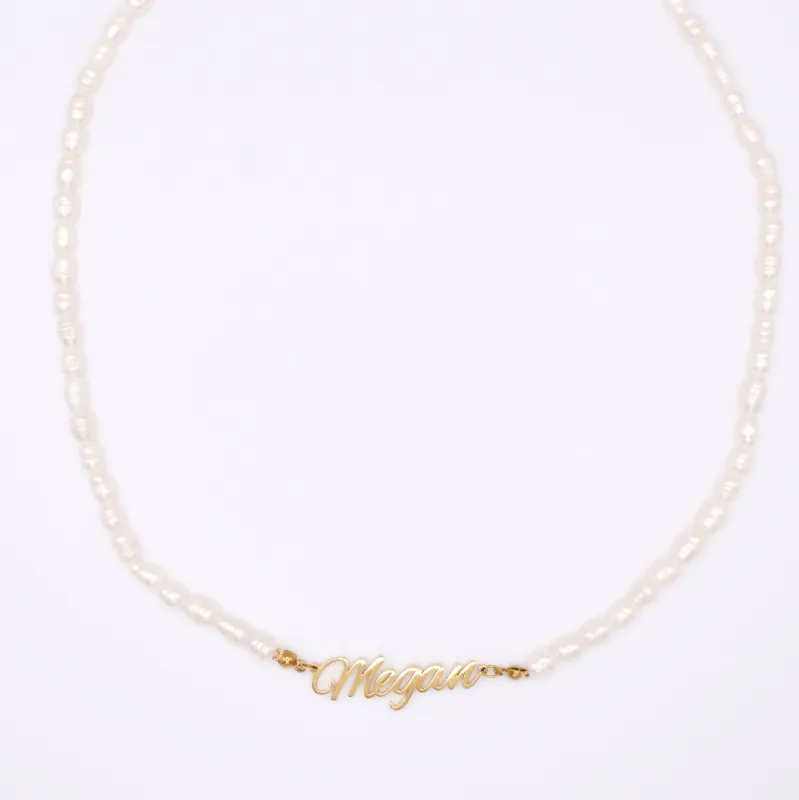 Custom Classic Pearl Nameplate Necklace made by The Sis Kiss