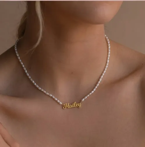 Custom Classic Pearl Nameplate Necklace sold by The Sis Kiss product image thumbnail 5