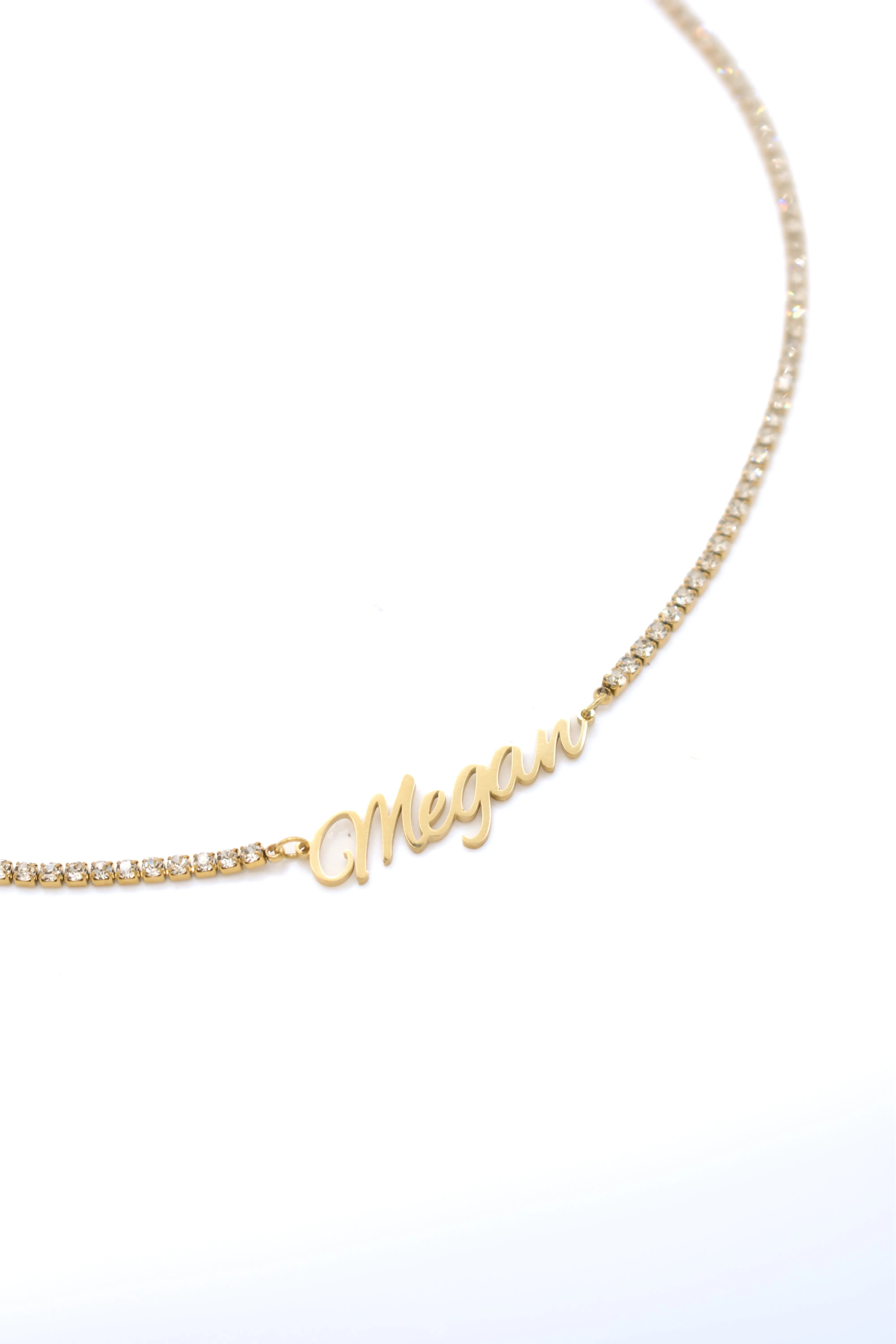 Custom Classic Rhinestone Nameplate Necklace sold by The Sis Kiss