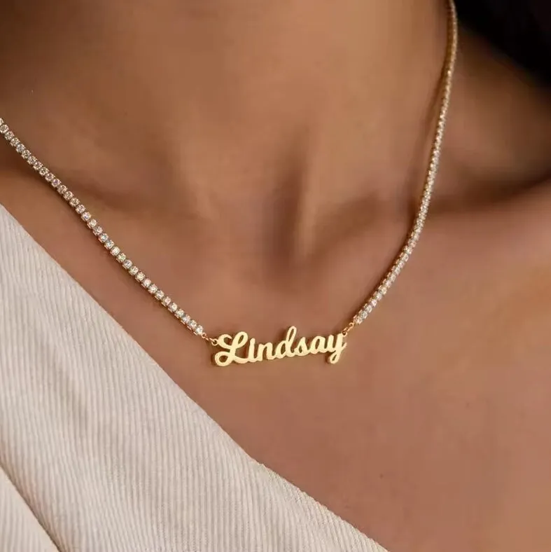 Custom Classic Rhinestone Nameplate Necklace sold by The Sis Kiss product image thumbnail 3