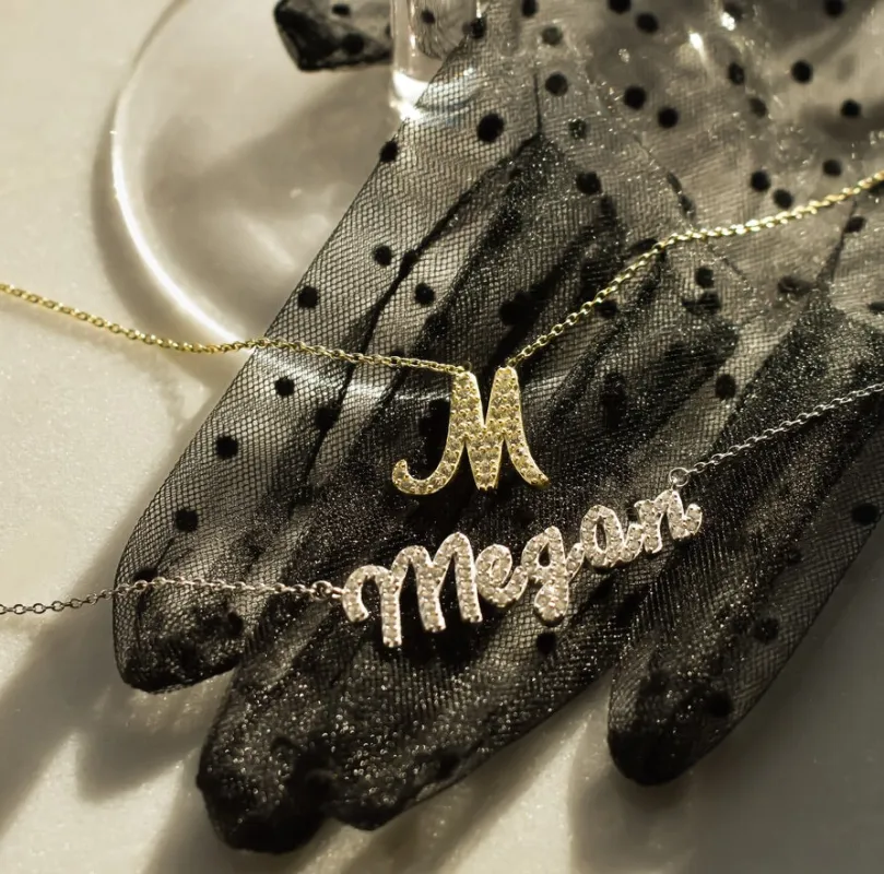 Custom Crystal Script Necklace Set made by The Sis Kiss