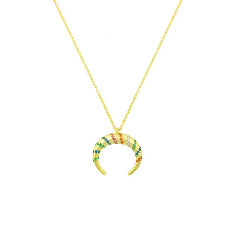 Rainbow Crystal Horn Necklace sold by The Sis Kiss
