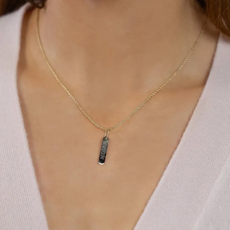 Custom Laser Engraved Oval Bar Charm Necklace sold by The Sis Kiss