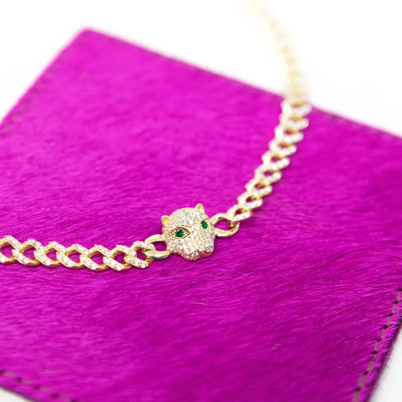 Panther and Crystal Pave Chain Necklace sold by The Sis Kiss
