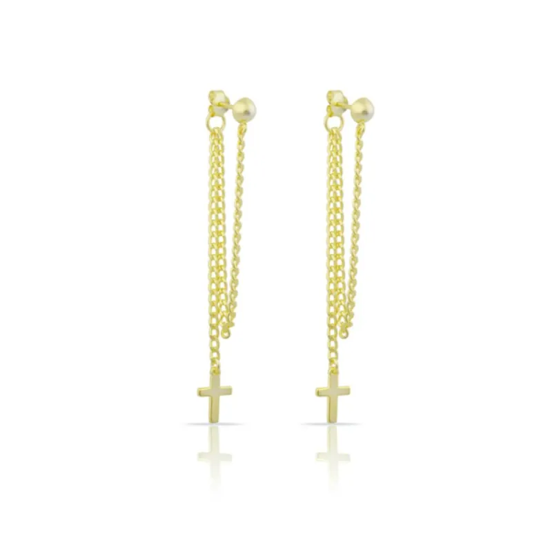 Dainty Drop Chain and Cross Earrings sold by The Sis Kiss