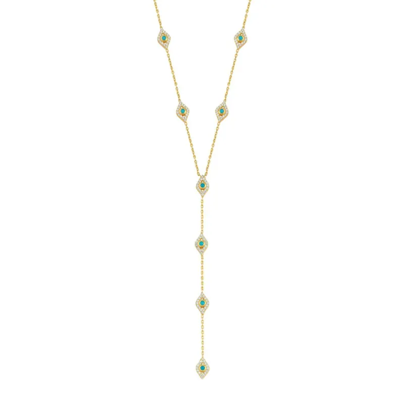 Turquoise Stone Lariat Necklace sold by The Sis Kiss