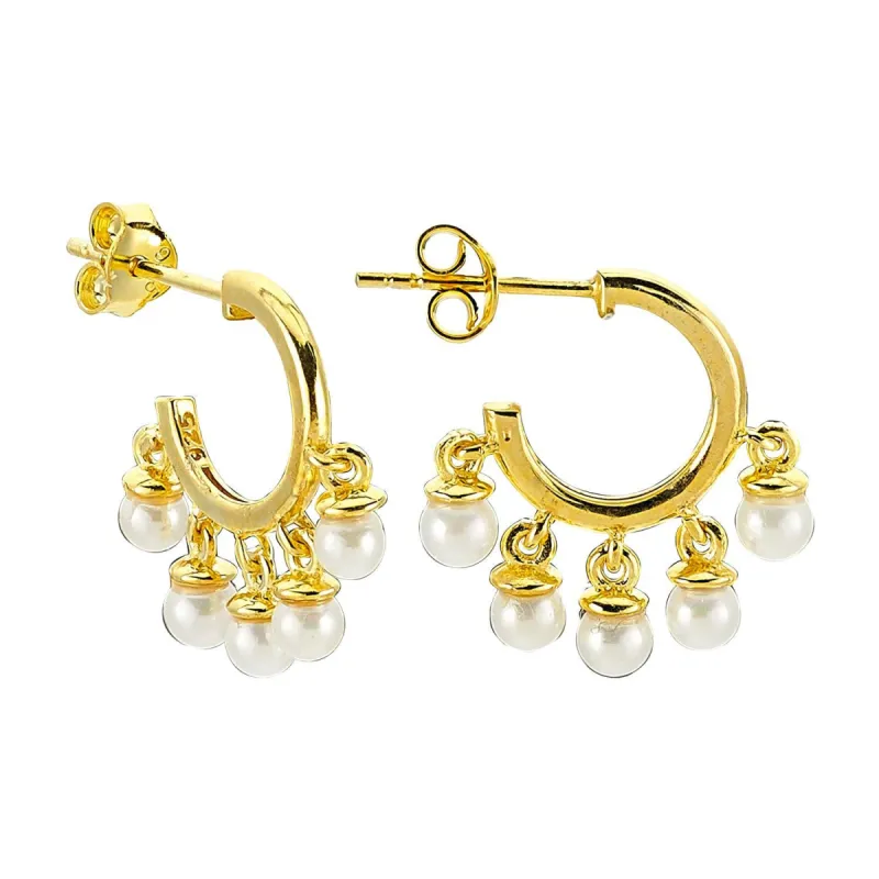 Five Pearl Mini-Hoop Stud Earrings sold by The Sis Kiss