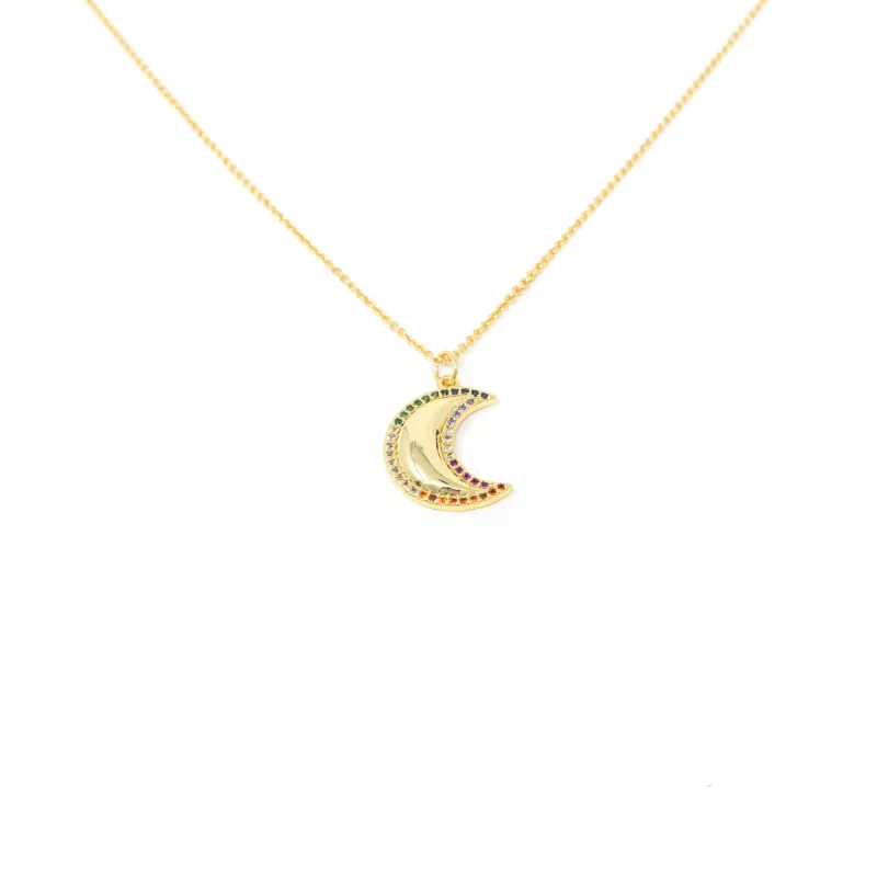 Rainbow and Gold Crescent Necklace sold by The Sis Kiss