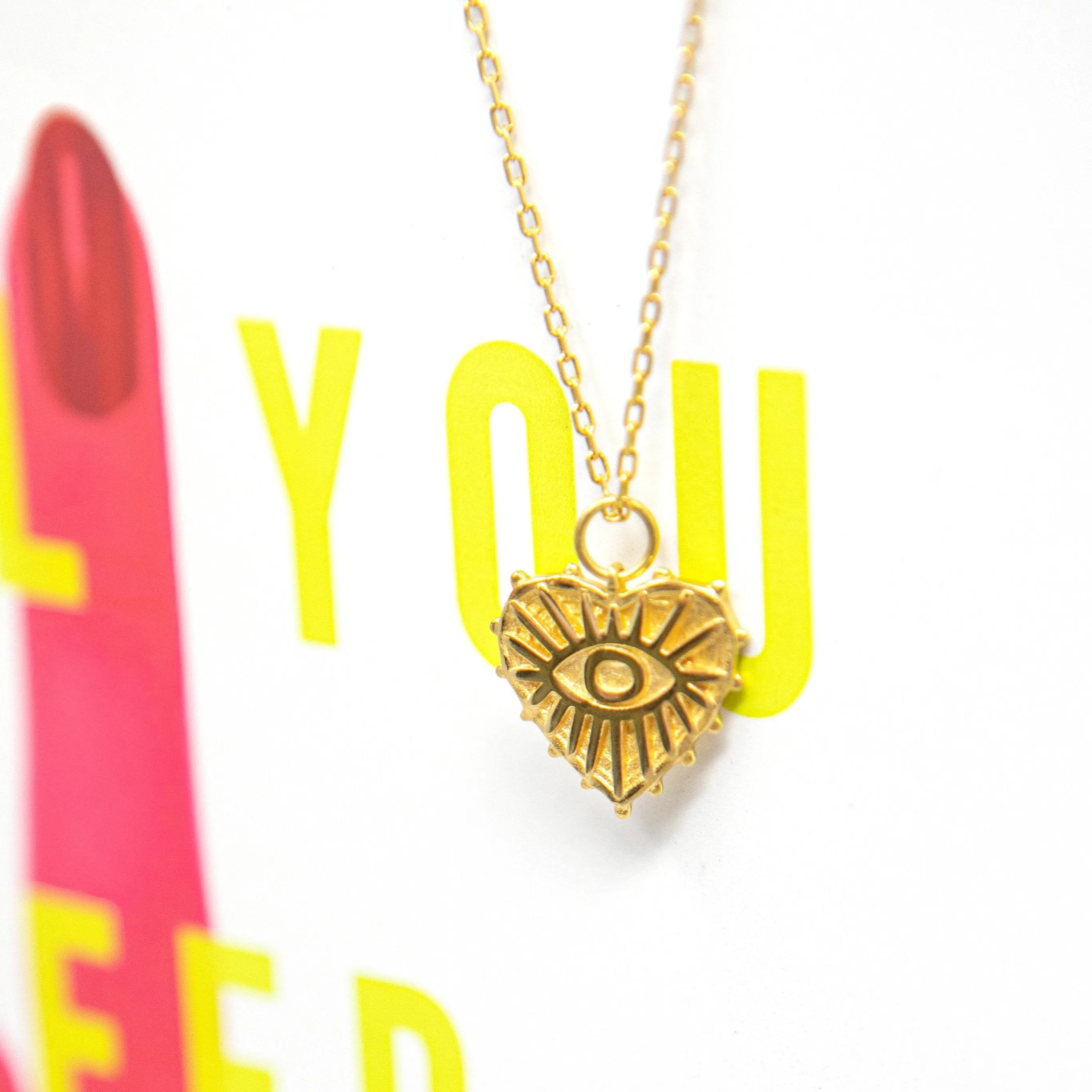 Gold Heart with Evil Eye Pendant Necklace sold by The Sis Kiss product image thumbnail 2