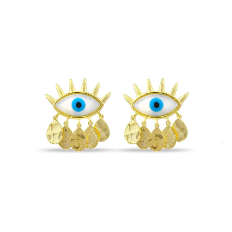 Evil Eye and Hammered Gold Charm Earrings sold by The Sis Kiss