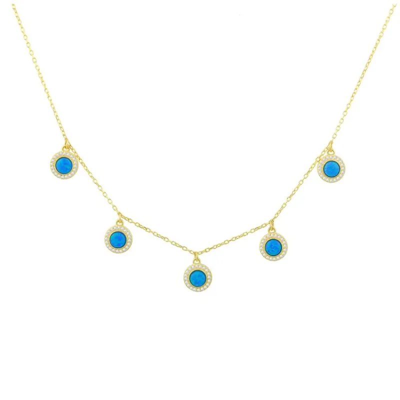 Five Blue Opal Charms Necklace sold by The Sis Kiss