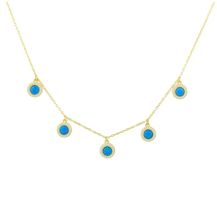 Five Blue Opal Charms Necklace sold by The Sis Kiss