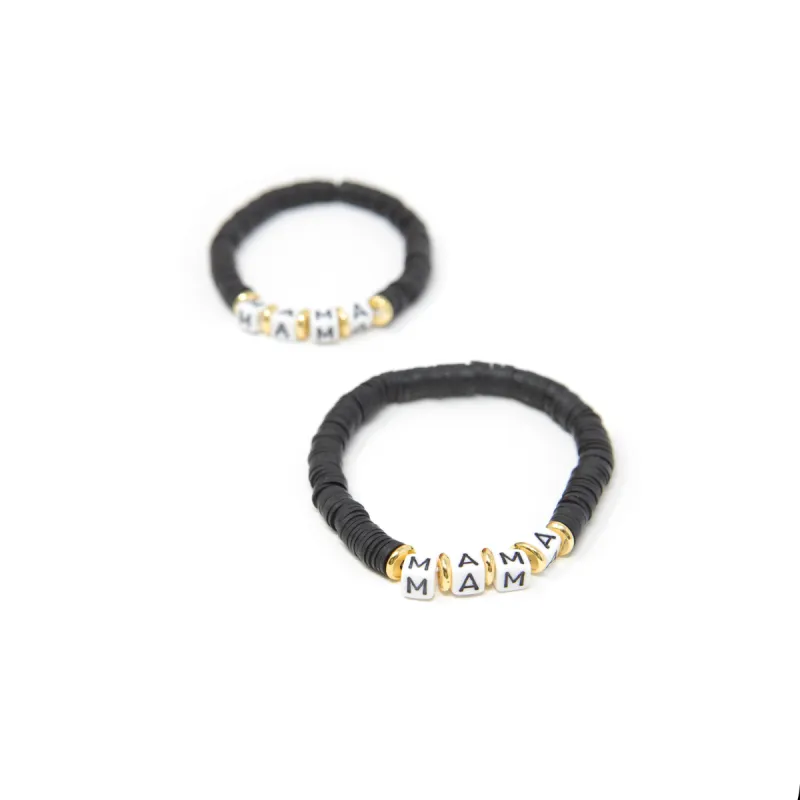 Black or Pale Pink Clay Disk Mama Love and Blessed Bracelets sold by The Sis Kiss