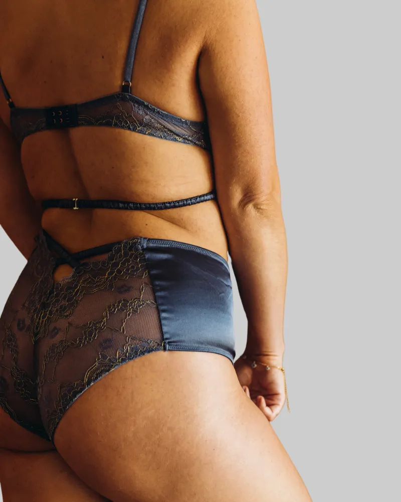 UC x Beth Jones Satin & Lurex Lace Bralette and Bloomer Set in Midnight sold by Underclub product image thumbnail 3