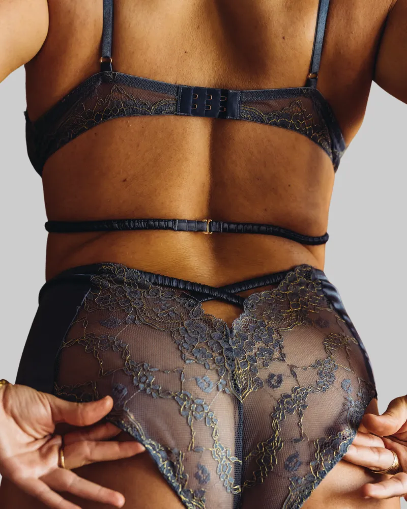 UC x Beth Jones Satin & Lurex Lace Bralette and Bloomer Set in Midnight sold by Underclub product image thumbnail 2