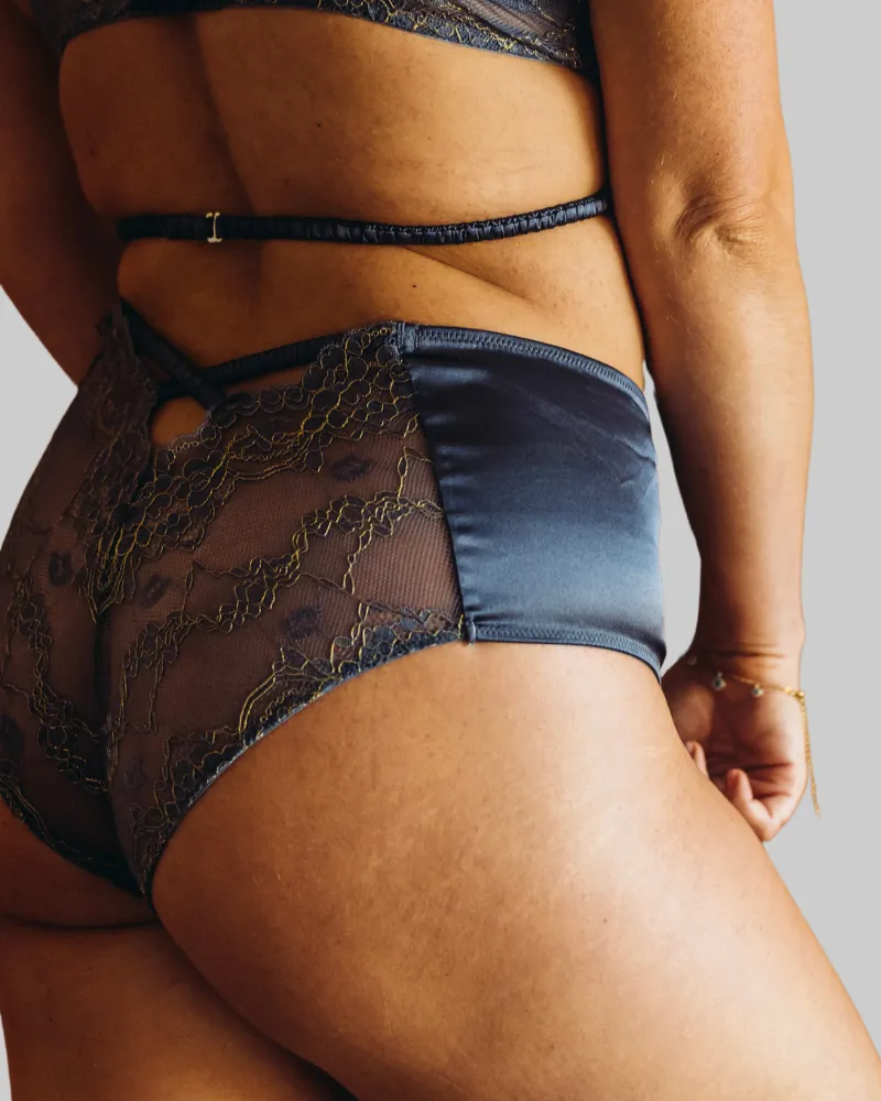 UC x Beth Jones Satin & Lurex Lace Cheeky Bloomer in Midnight sold by Underclub product image thumbnail 3