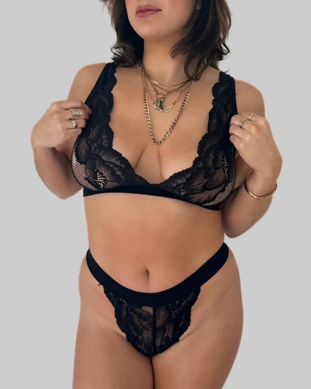 Underclub x Kilo Brava Amelia Wire-Free Lace Plunge Bralette and Thong Set - MEMBER ADD ON sold by Underclub