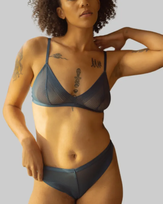 Ruth Stripe Mesh Bralette and Thong Set in Sea Blue sold by Underclub