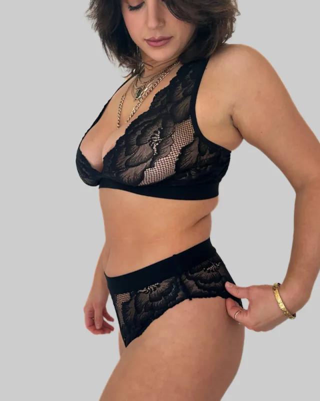 Underclub x Kilo Brava Amelia Wire-Free Lace Plunge Bralette and Bikini Set sold by Underclub