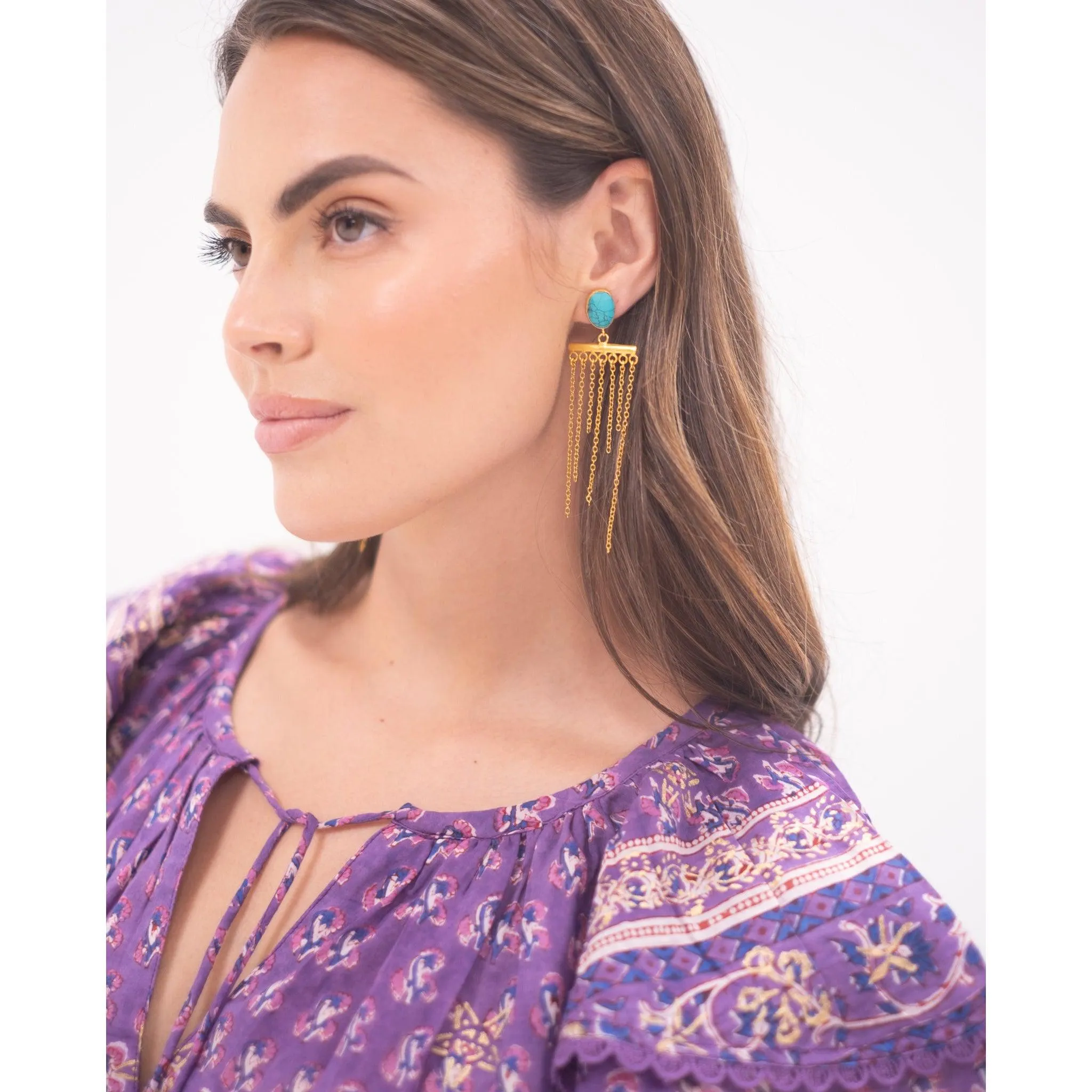 Turquoise w/ Gold Chain Earrings sold by Alicia Bell product image thumbnail 2