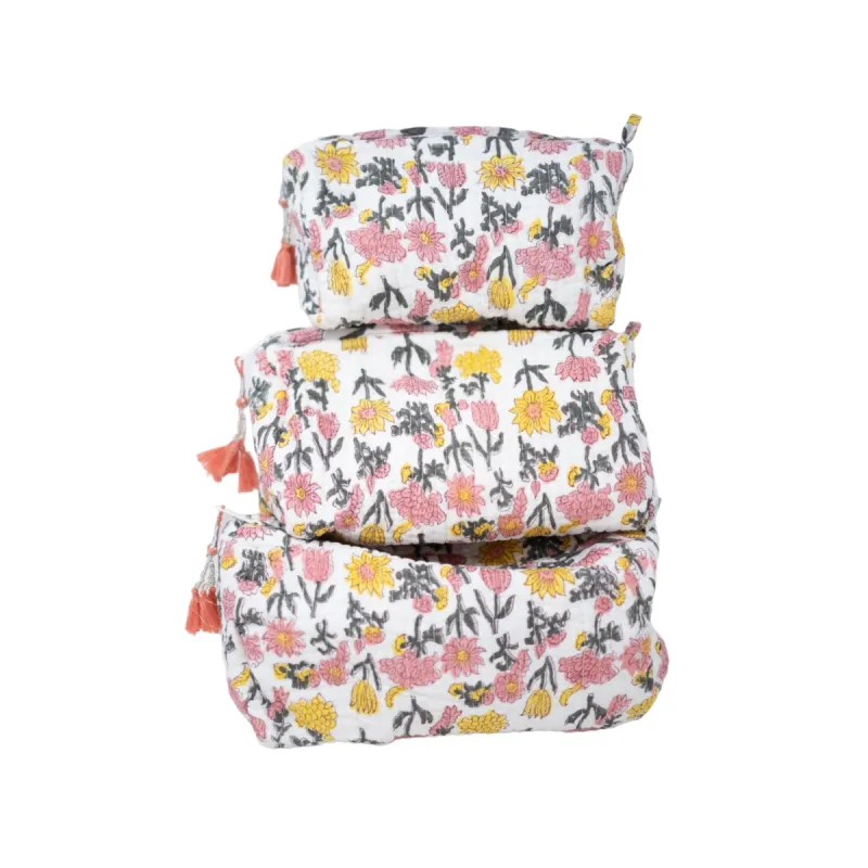 3 Piece Cosmetic Bag-Yellow Peach Floral sold by Alicia Bell