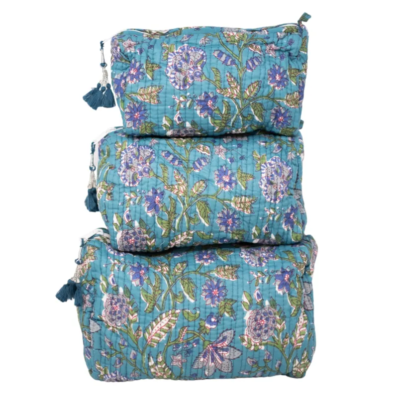 3 Piece Cosmetic Bag-Turquoise Purple Floral sold by Alicia Bell