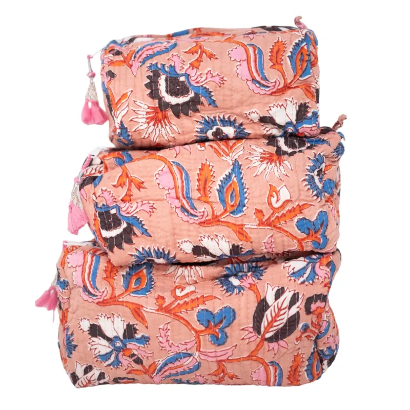 3 Piece Cosmetic Bag- Peach Orange Floral sold by Alicia Bell
