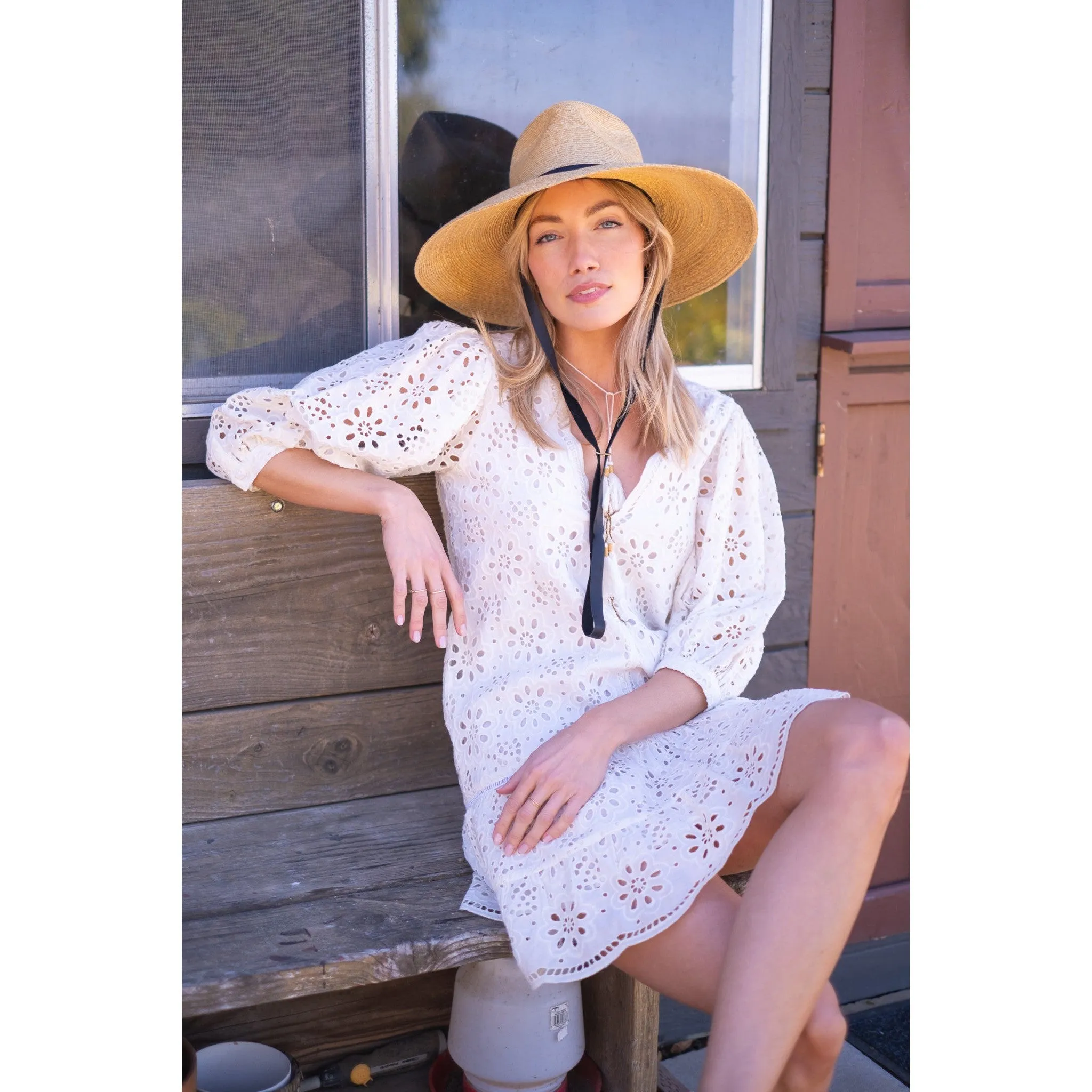 White Eyelet Popover Flounce Dress sold by Alicia Bell product image thumbnail 2