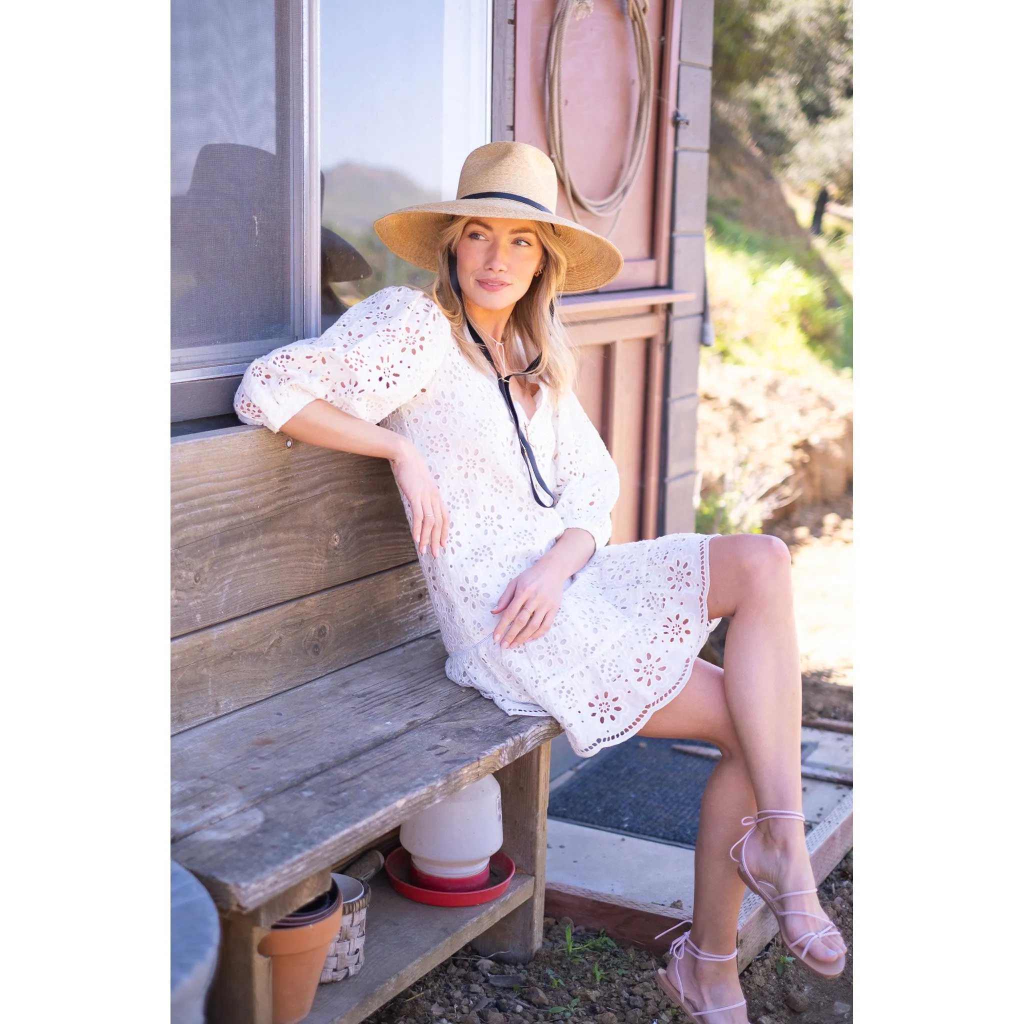 White Eyelet Popover Flounce Dress sold by Alicia Bell product image thumbnail 5