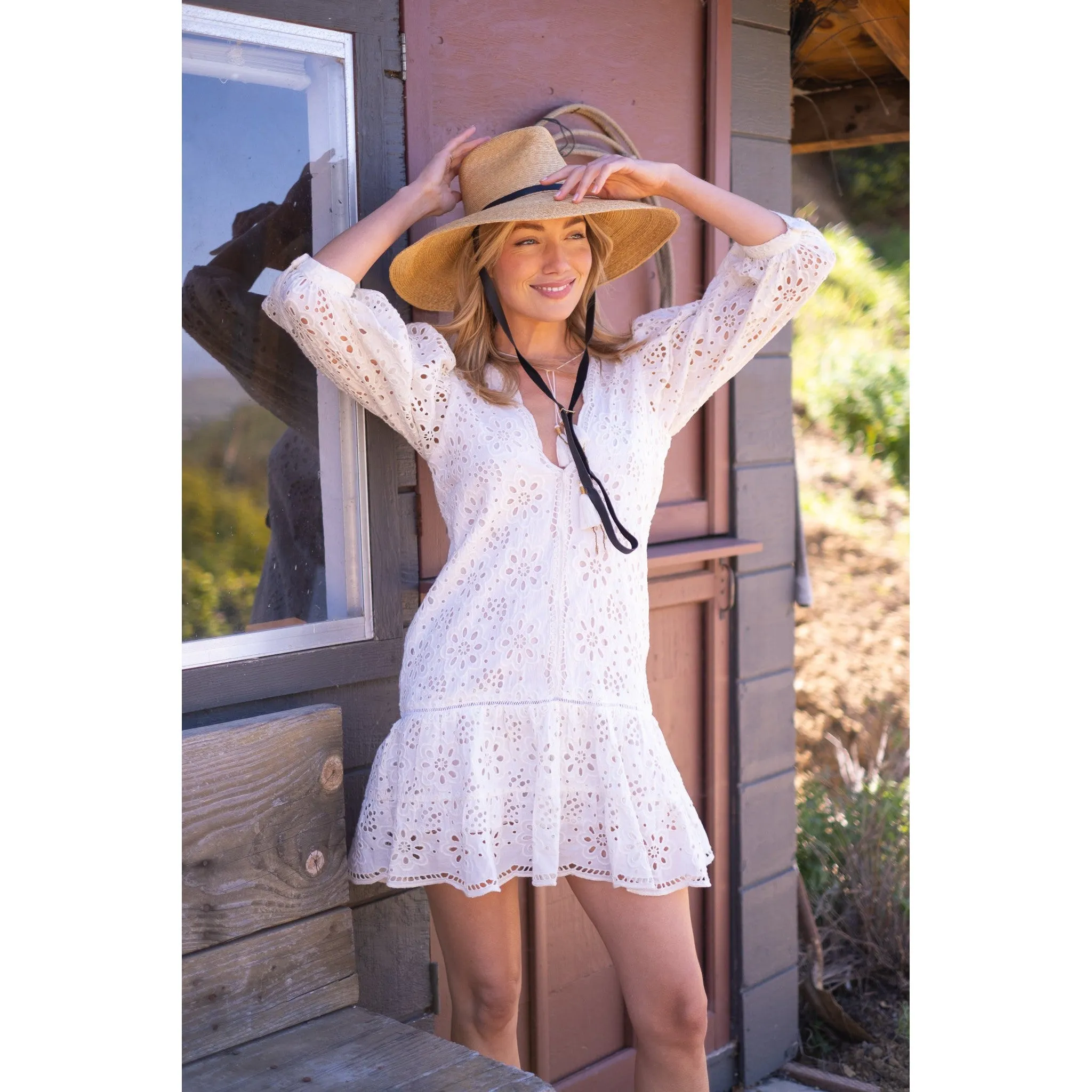 White Eyelet Popover Flounce Dress sold by Alicia Bell product image thumbnail 3