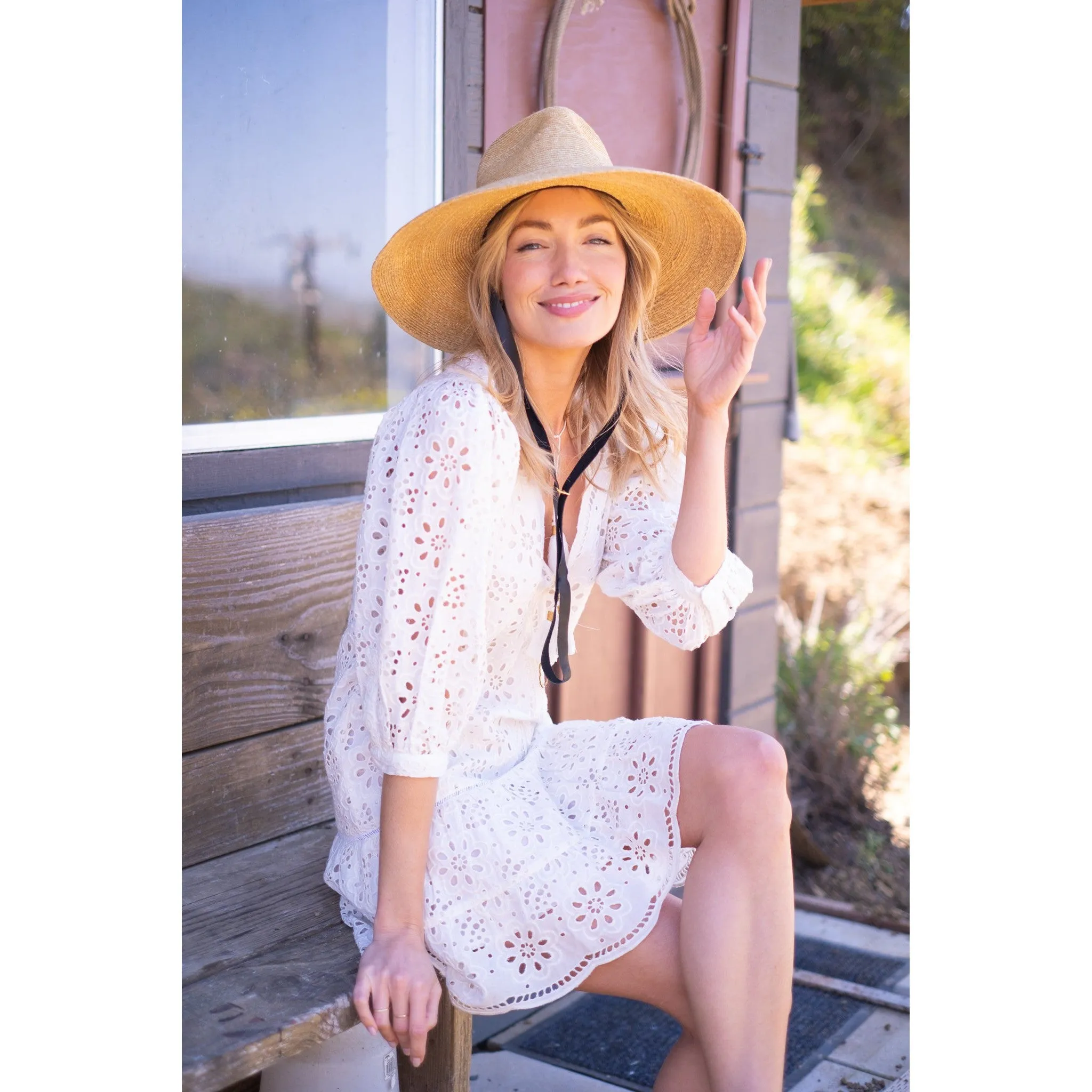 White Eyelet Popover Flounce Dress sold by Alicia Bell product image thumbnail 4