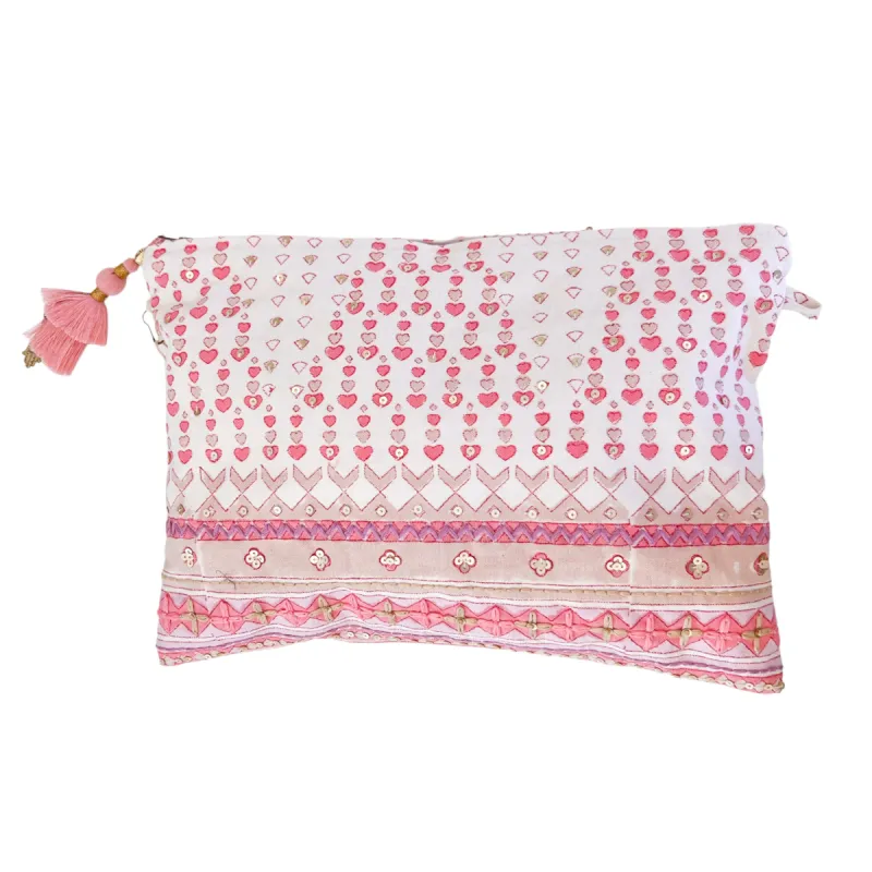 Heart Large Zipper Pouch With Embroidery sold by Alicia Bell