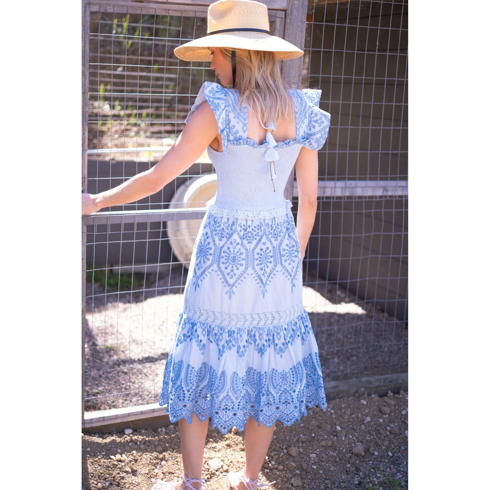 Smocked Eyelet Midi Dress sold by Alicia Bell product image thumbnail 5