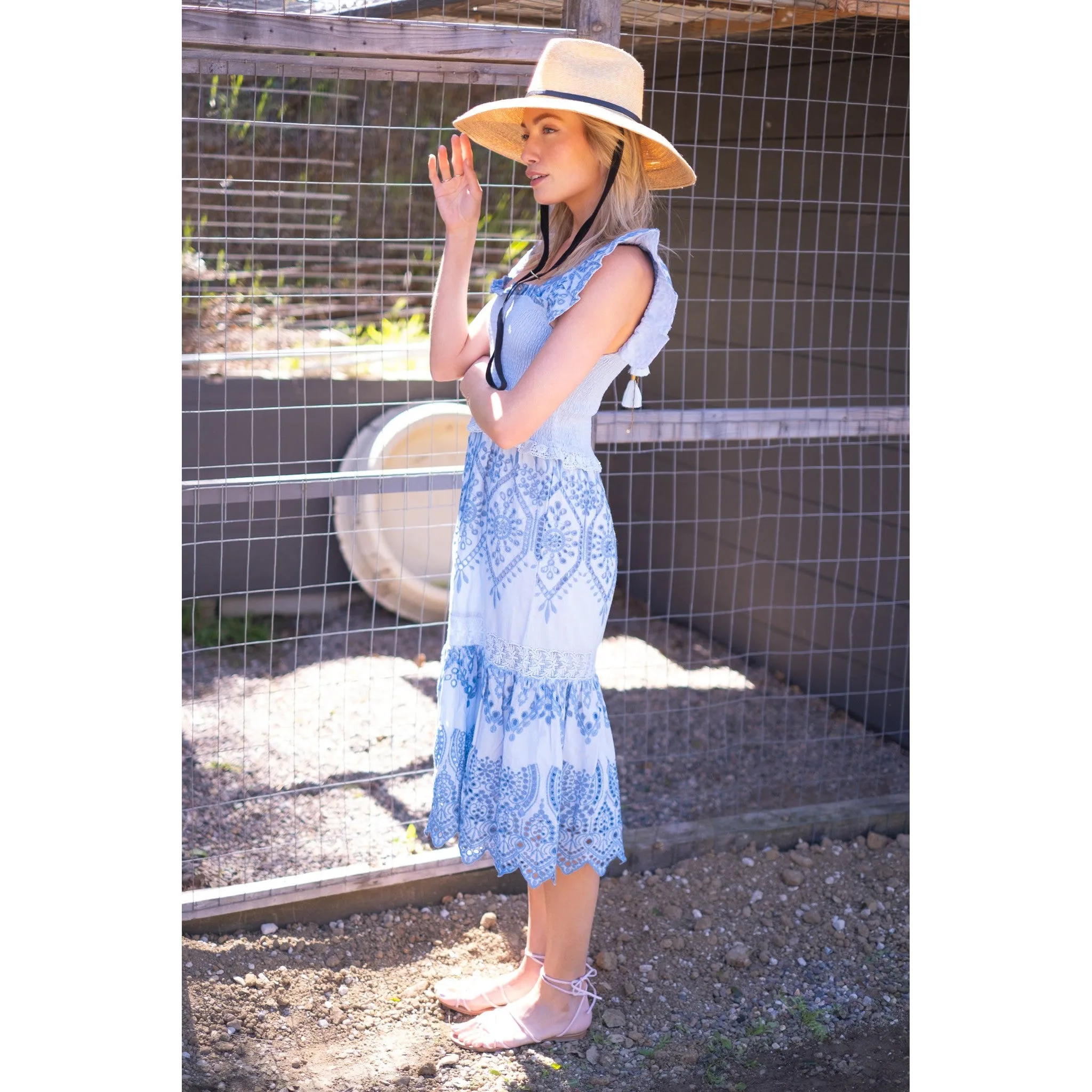 Smocked Eyelet Midi Dress sold by Alicia Bell product image thumbnail 2