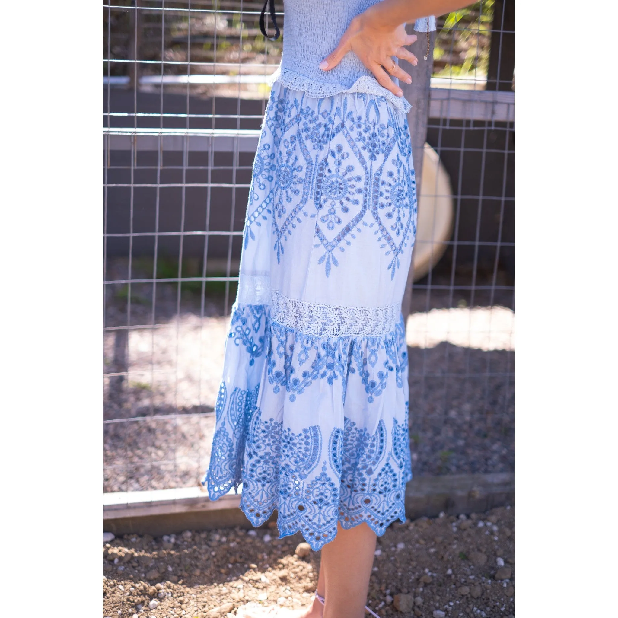 Smocked Eyelet Midi Dress sold by Alicia Bell product image thumbnail 3