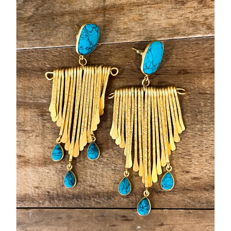 Gold & Turquoise Fringe Earrings sold by Alicia Bell