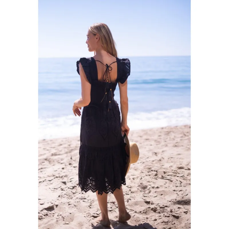 Black Smocked Eyelet Midi Dress sold by Alicia Bell