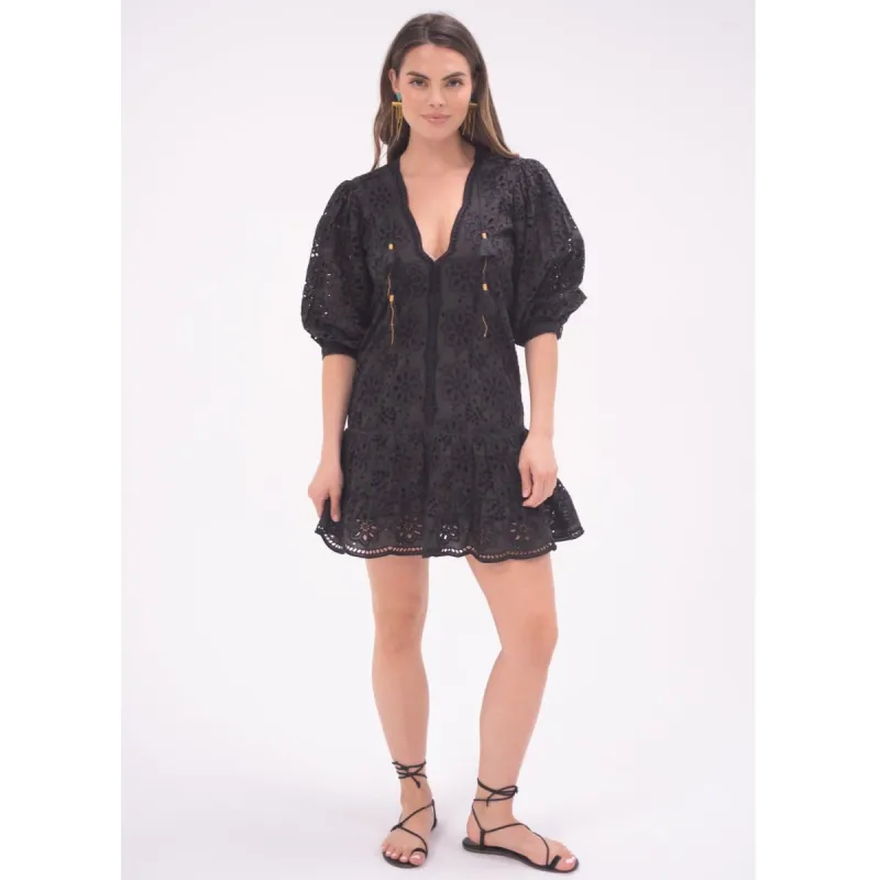 Black Eyelet Popover Flounce Dress sold by Alicia Bell