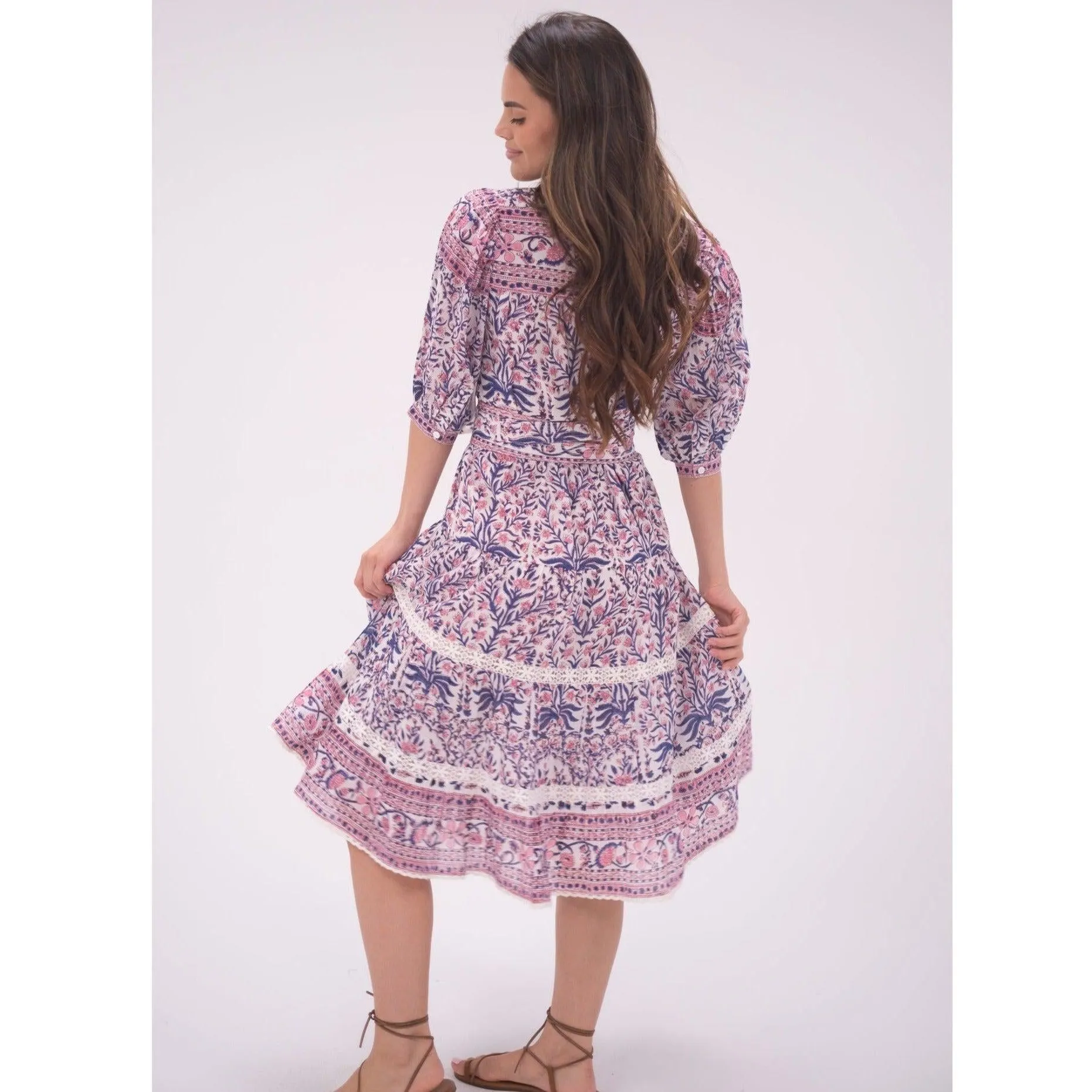 Pink/Blue Fran Midi Dress sold by Alicia Bell product image thumbnail 2