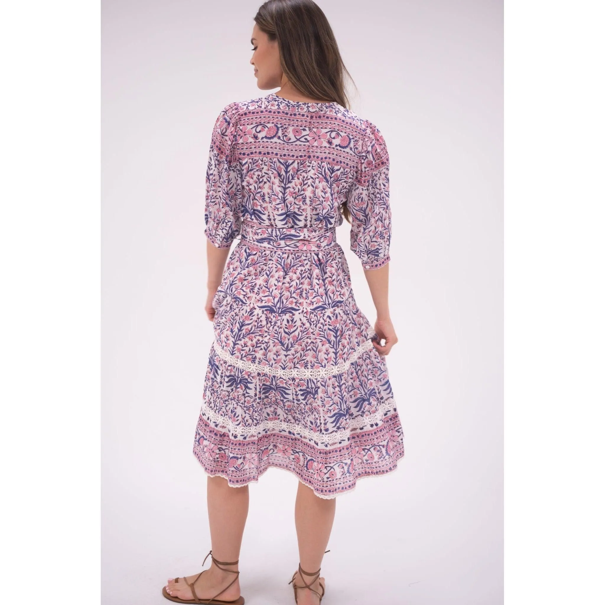 Pink/Blue Fran Midi Dress sold by Alicia Bell product image thumbnail 4