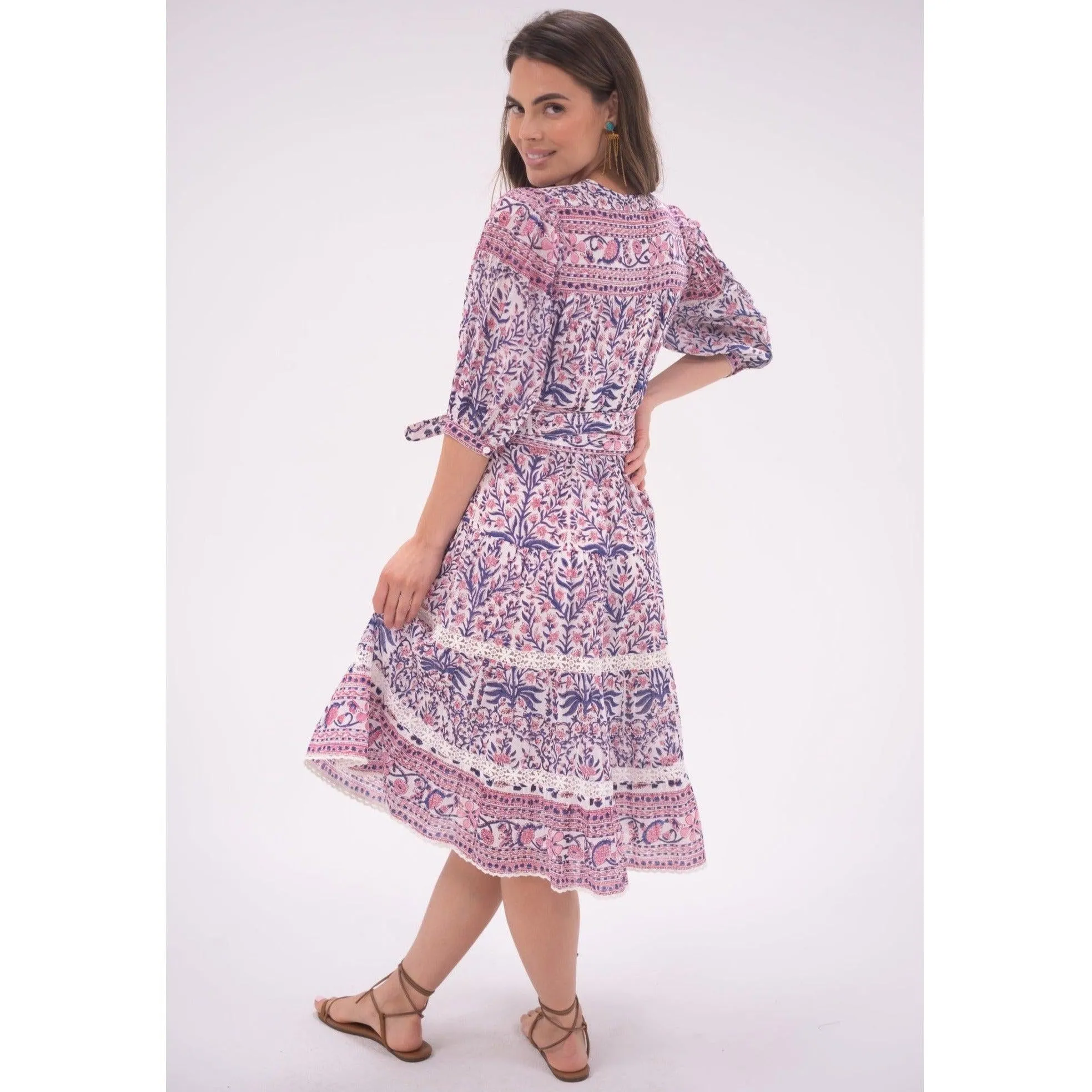 Pink/Blue Fran Midi Dress sold by Alicia Bell product image thumbnail 3