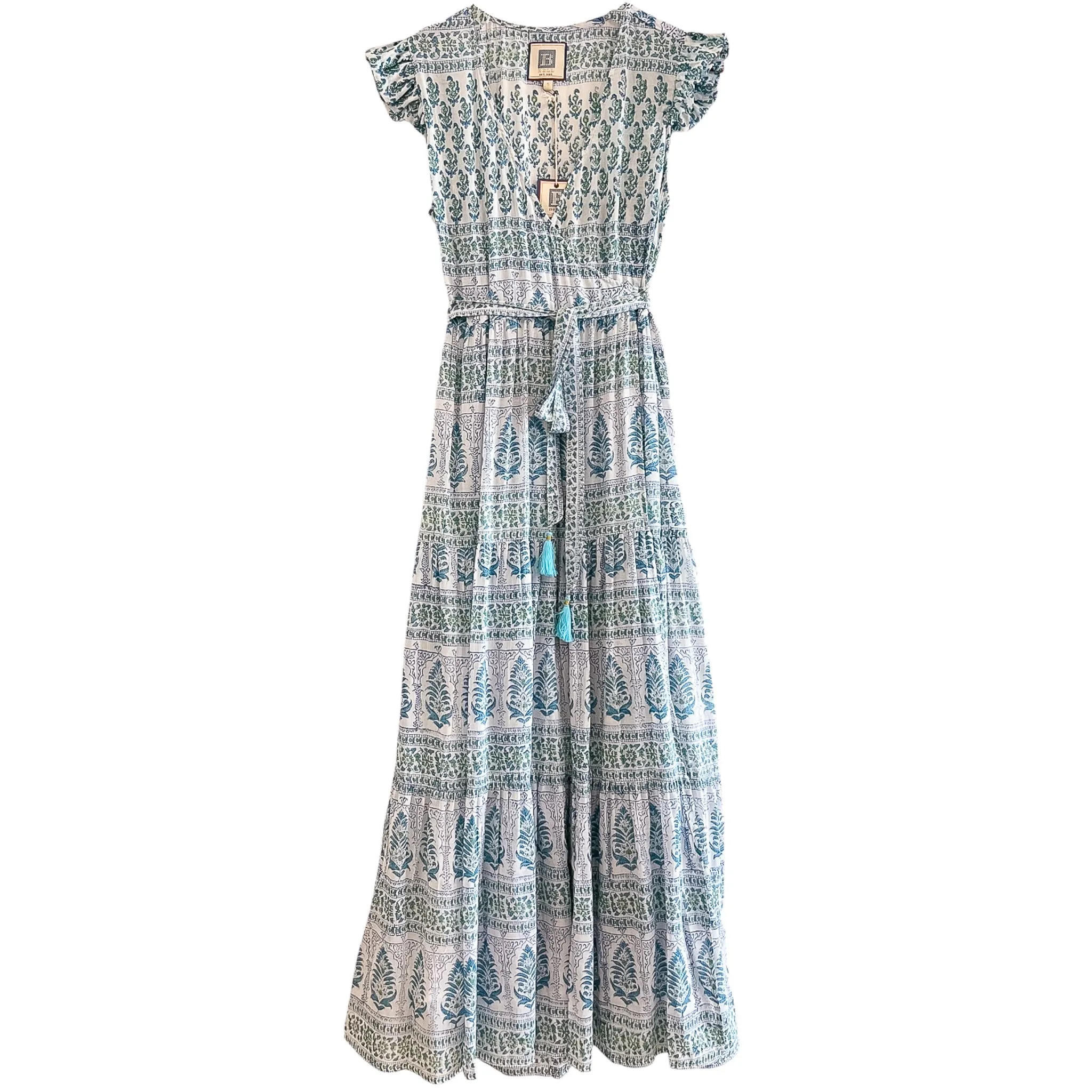 Flutter Wrap Dress- Green print sold by Alicia Bell