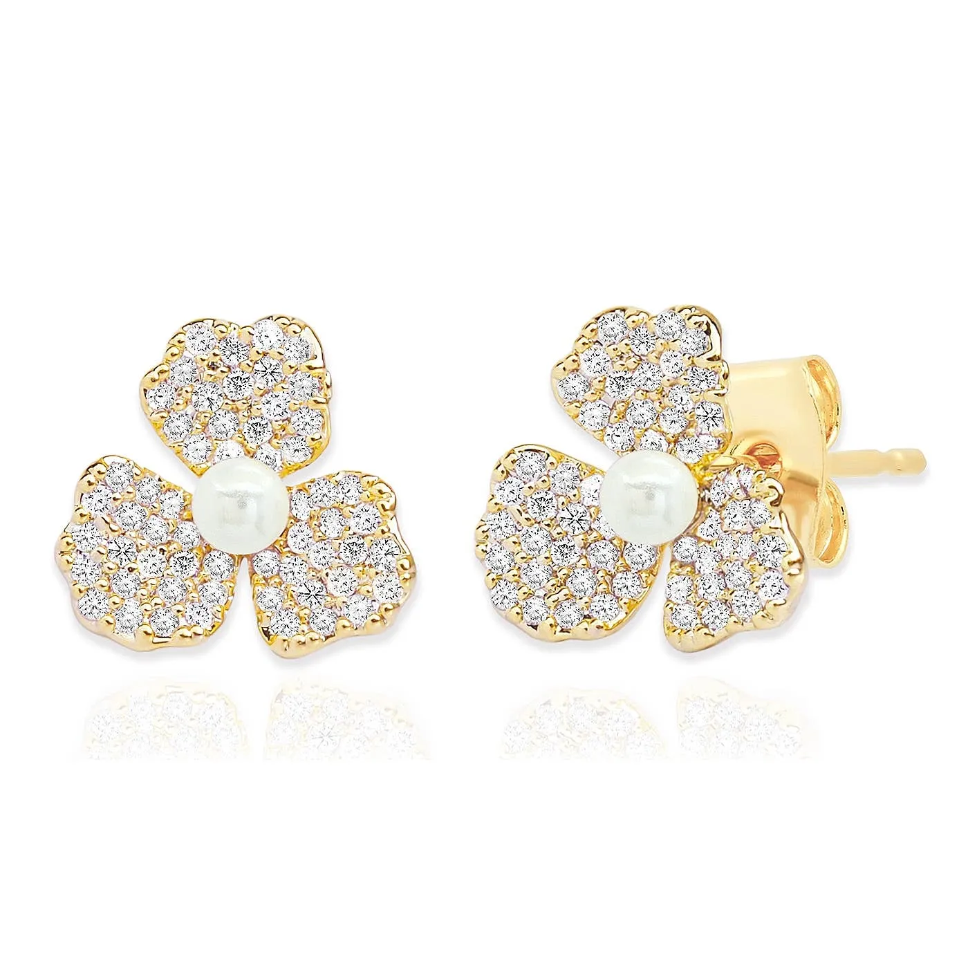 Triple Petal Pave' And Pearl Studs sold by Alicia Bell