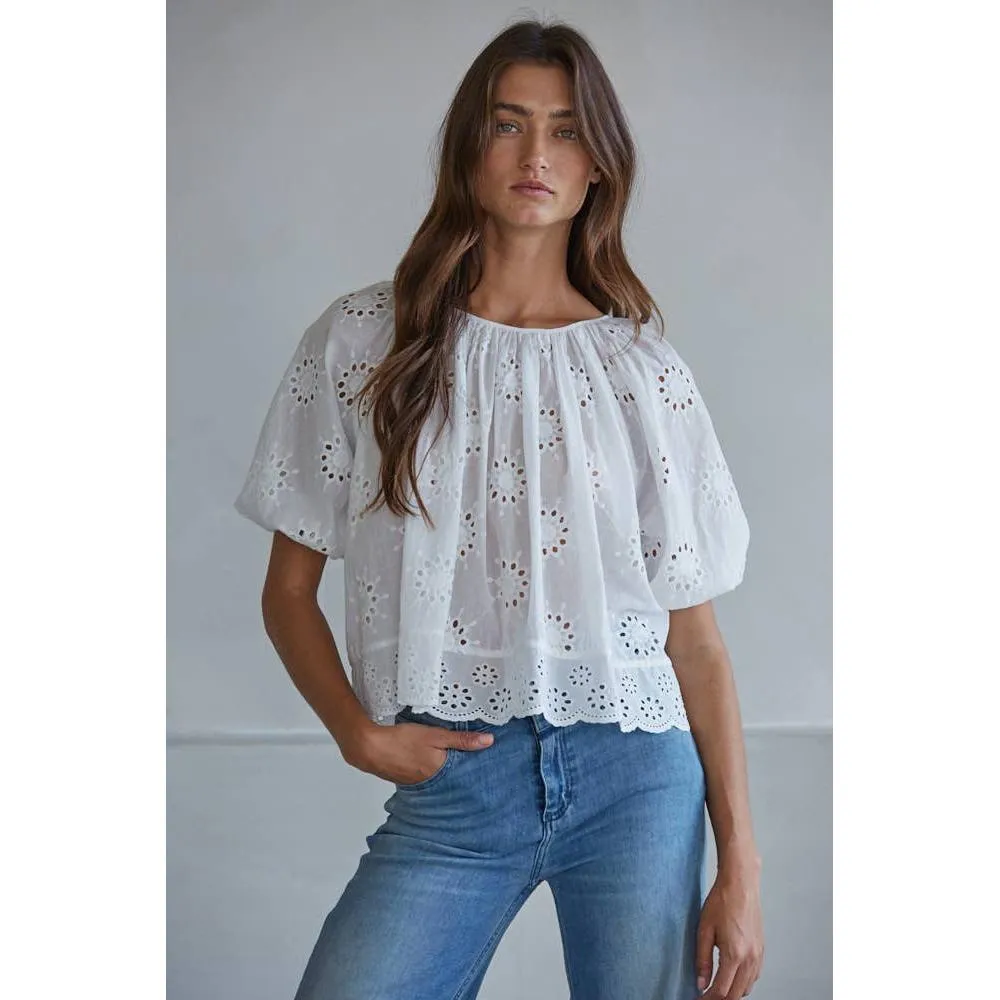 Woven Cotton Eyelet Round Neck Short Sleeve Top sold by Alicia Bell