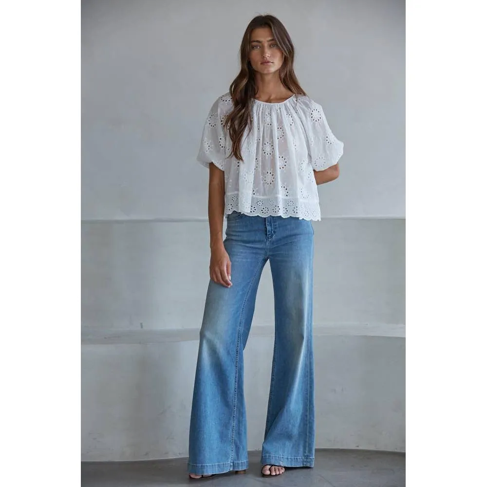 Woven Cotton Eyelet Round Neck Short Sleeve Top sold by Alicia Bell product image thumbnail 2